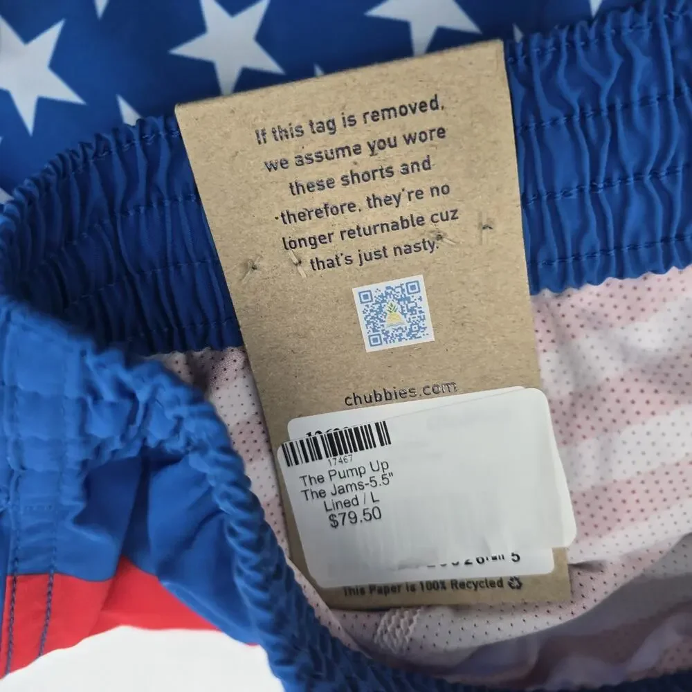 Chubbies Swim Trunks Men Small 5.5 Inch Blue Pump Flag 4th July Shorts Liner